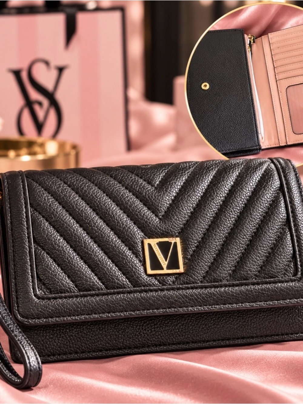 Victoria Secret Elegant Black Quilted Wallet Clutch